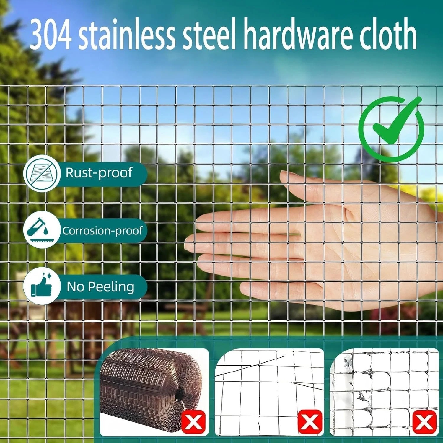 304 Stainless Steel Hardware Cloth Wire Mesh Roll, 1/4 inch 23 Gauge Welded F…
