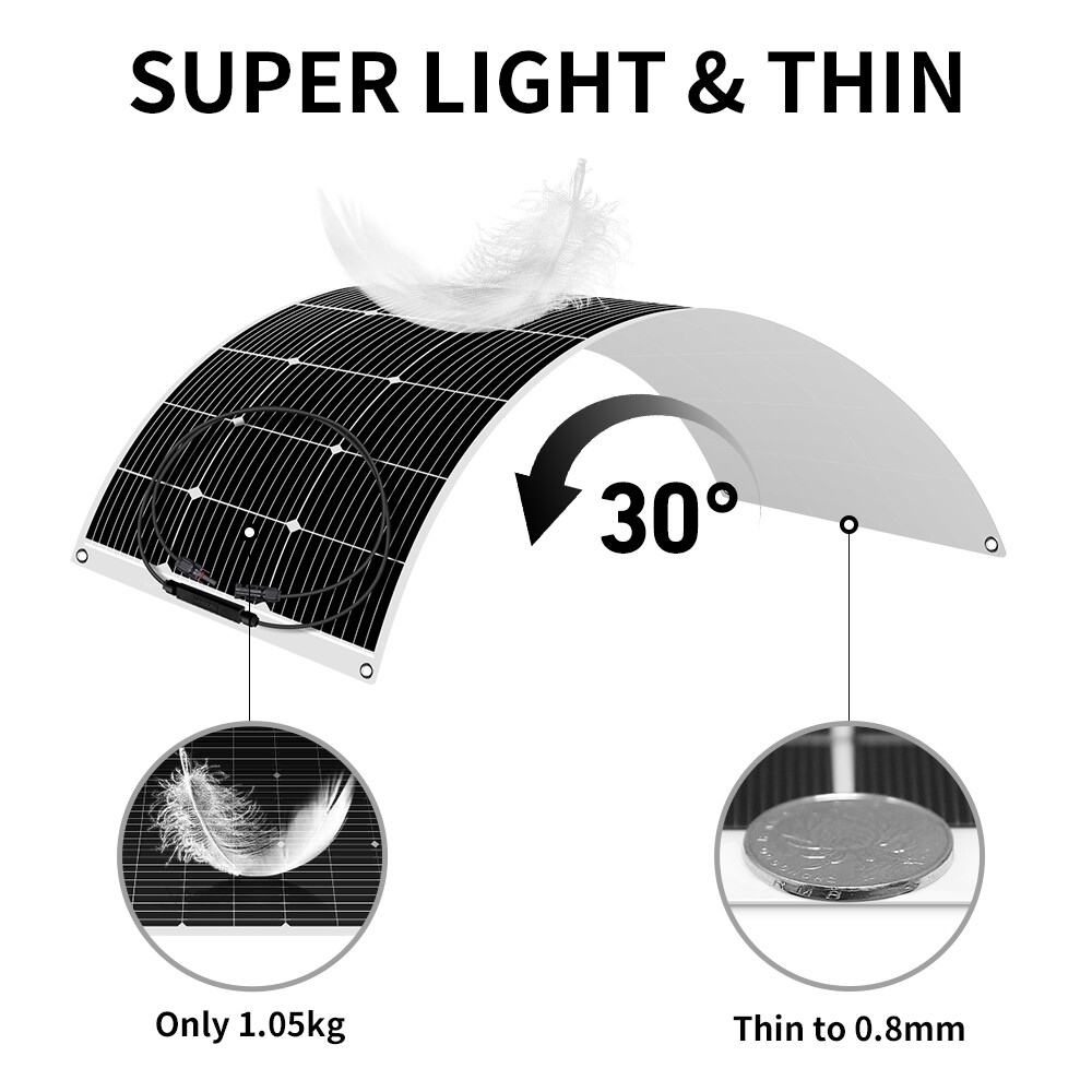 Dokio 100W Flexible Mono Solar Panel to 12V Battery Off Grid RV Marine Camping