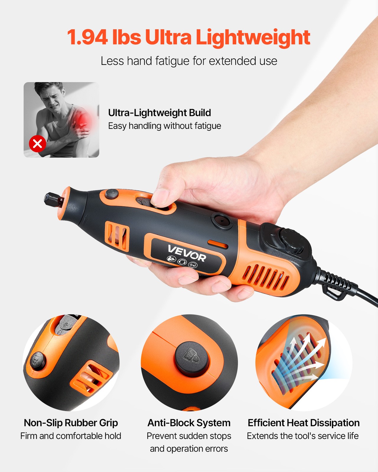 VEVOR 84-Piece Rotary Tool Kit 200W 6-Level Adjustable Speeds 8000-40000 RPM