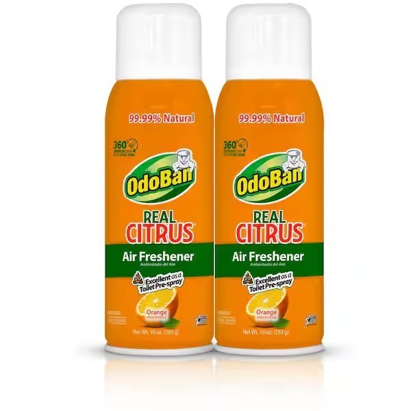 2-Pack OdoBan Real Citrus Orange Air Freshener 360 Continuous Spray, 10 Oz