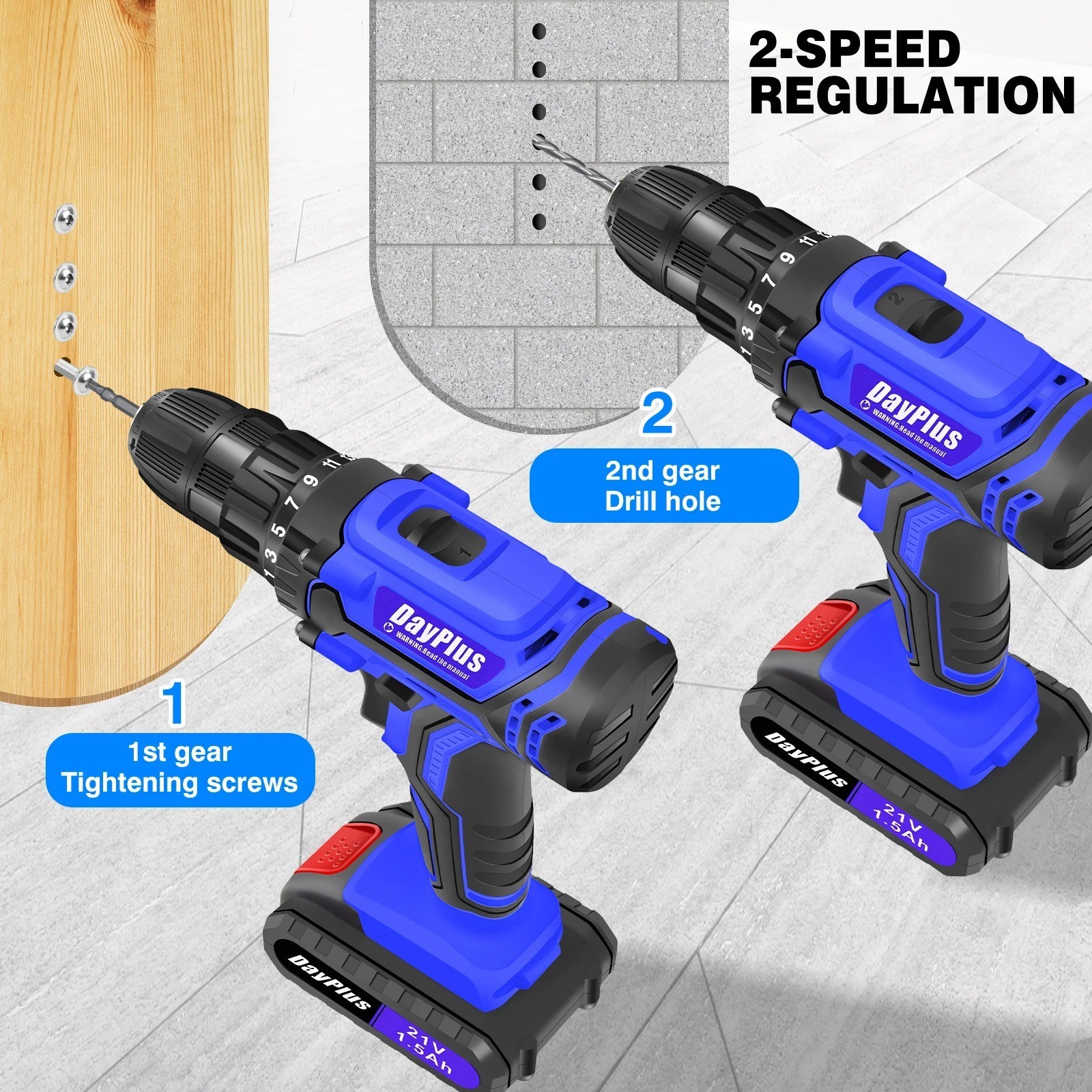 21V Cordless Drill Driver Set Electric Screwdriver 2 Speed 25+1 Torque 29PCS