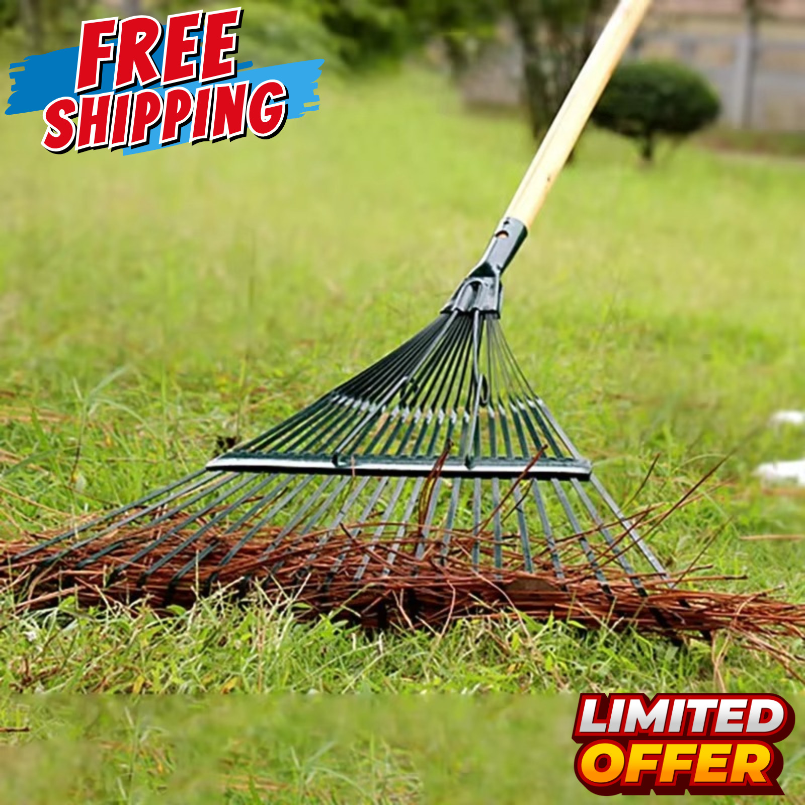 22 Teeth Heavy Duty Steel Metal Rake for Head High Carbon Steel Lawn Leaves