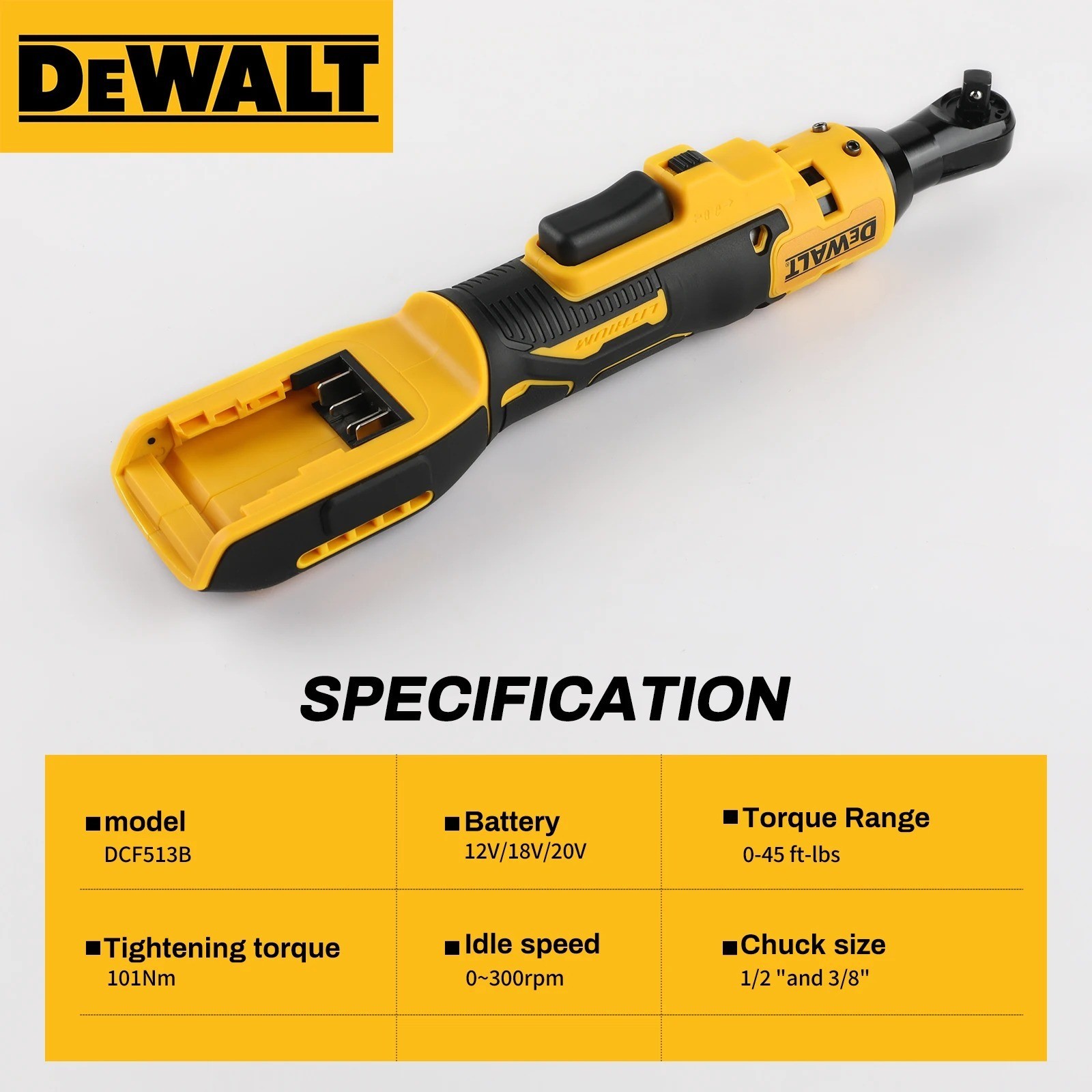 DEWALT DCF513 20V Brushless Cordless Ratchet Wrench 3/8″-1/2″ Quick Release