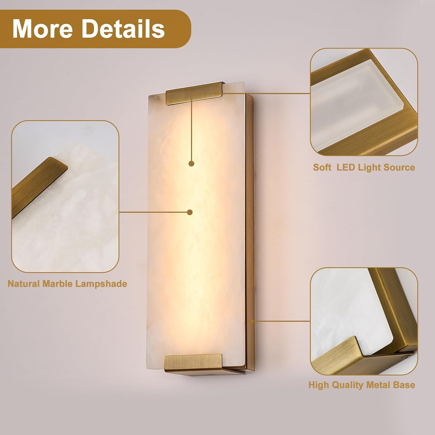 14.2In Alabaster Wall Sconce, Large Natural Marble Wall Light Decor, LED Modern