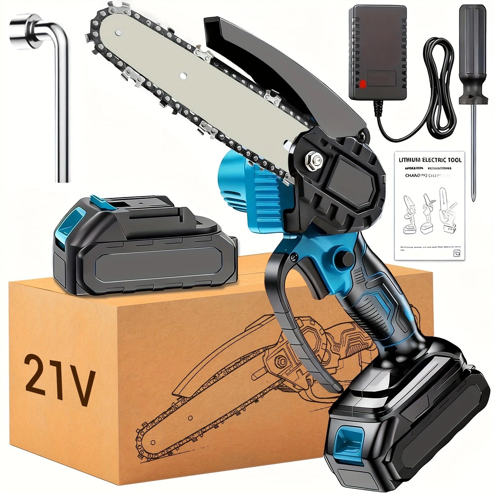 6″ Cordless Mini Chainsaw, Handheld w/Battery, Wood Cutting Gift