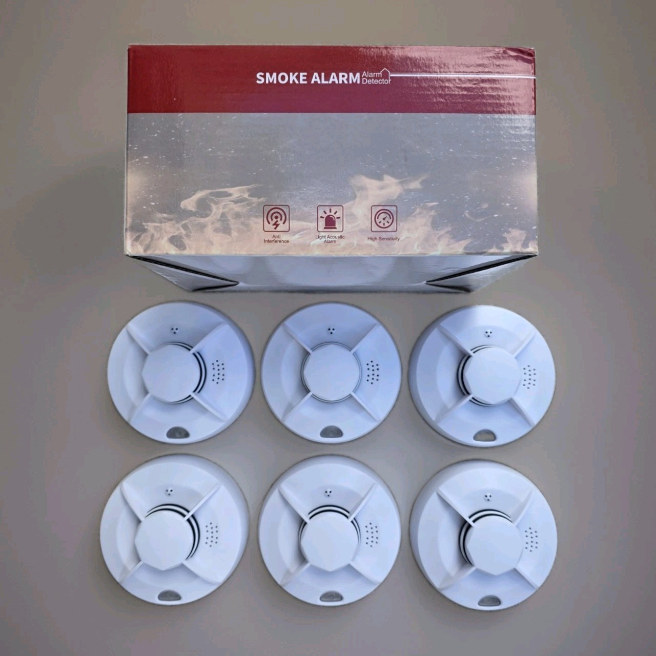 6 Pack Smoke Alarm Photoelectric Sensor Fire Detector Loud 85dB Battery Operated
