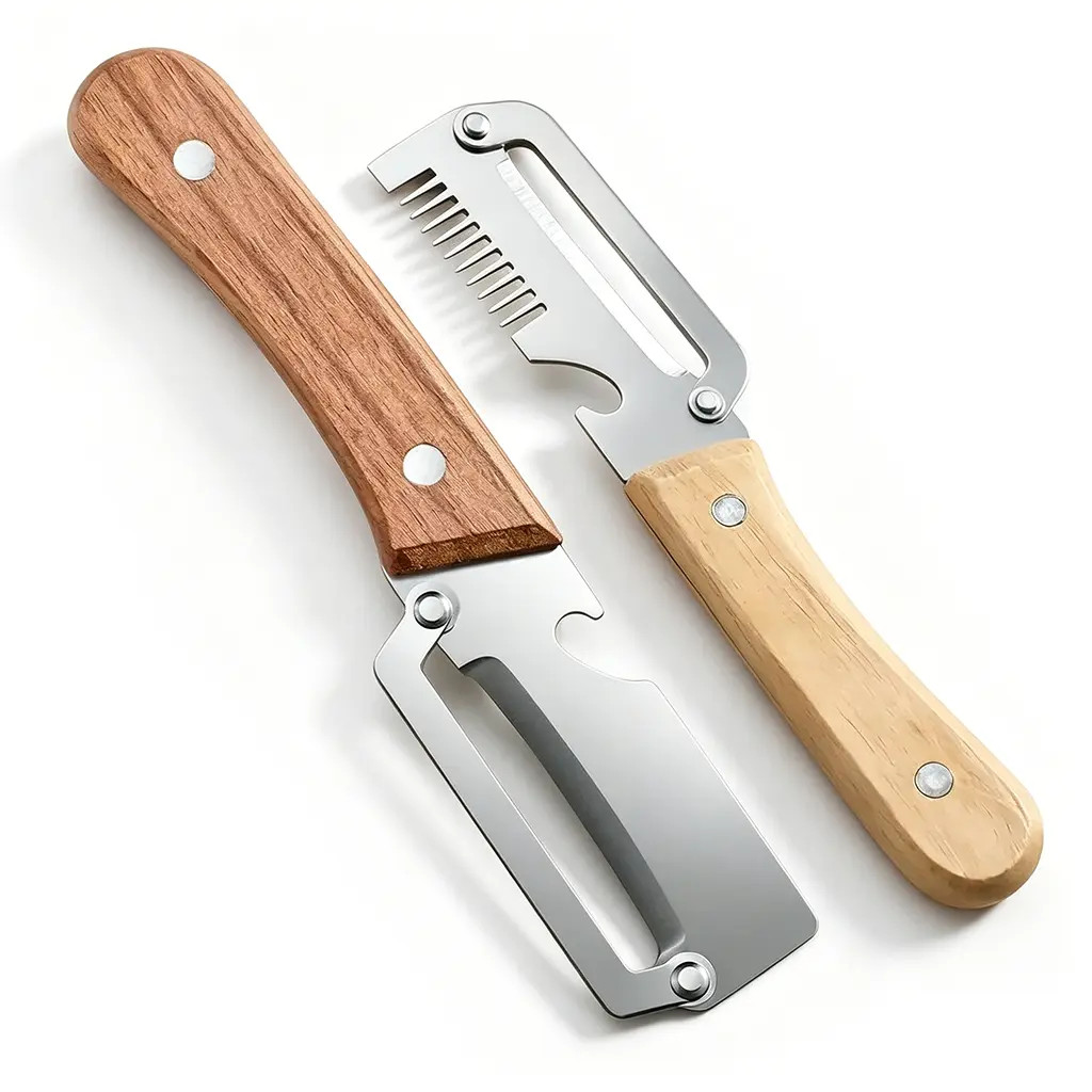 2PCS 2-in-1 Serrated Peeling Knife Premium Vegetable Peeler With Wooden Handle ~