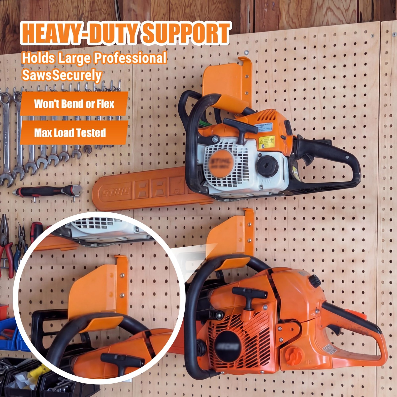 Chainsaw Hanger Holder 304 Stainless Steel Wall Mount Heavy Duty Orange 6×6 Shop