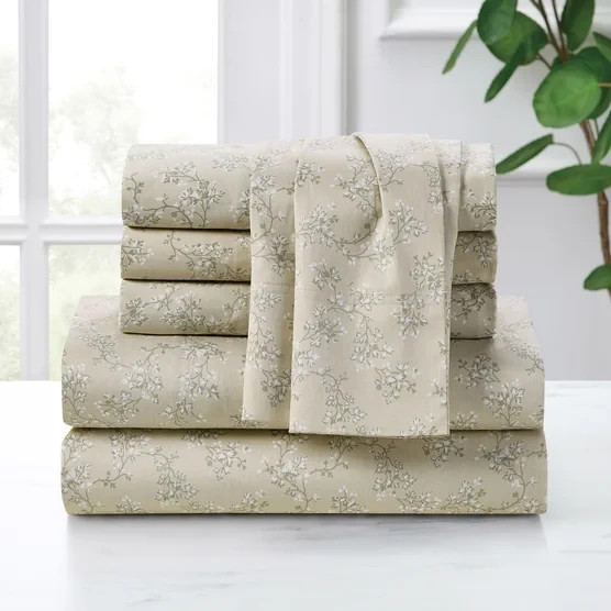 Purely Organic 100% Turkish Organic Cotton Sheet Set Queen Ecru Branch Design