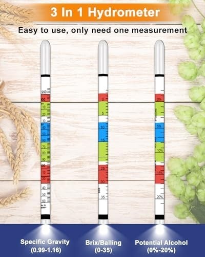 Kosoeur Triple Scale Hydrometer Alcohol Hydrometer for Wine Mead Kombucha & Beer