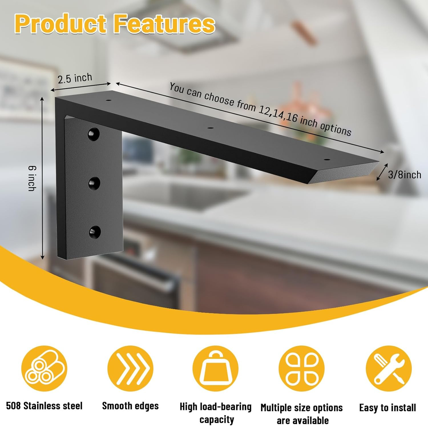 Countertop Support Bracket 16 Inch 4 Pack (3/8″ Thick),Premium Heavy Duty Granit