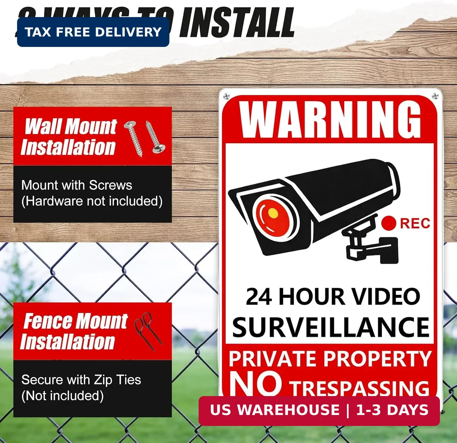 4 Pack Private Property No Trespassing Signs Aluminum Yard Security Camera Sign