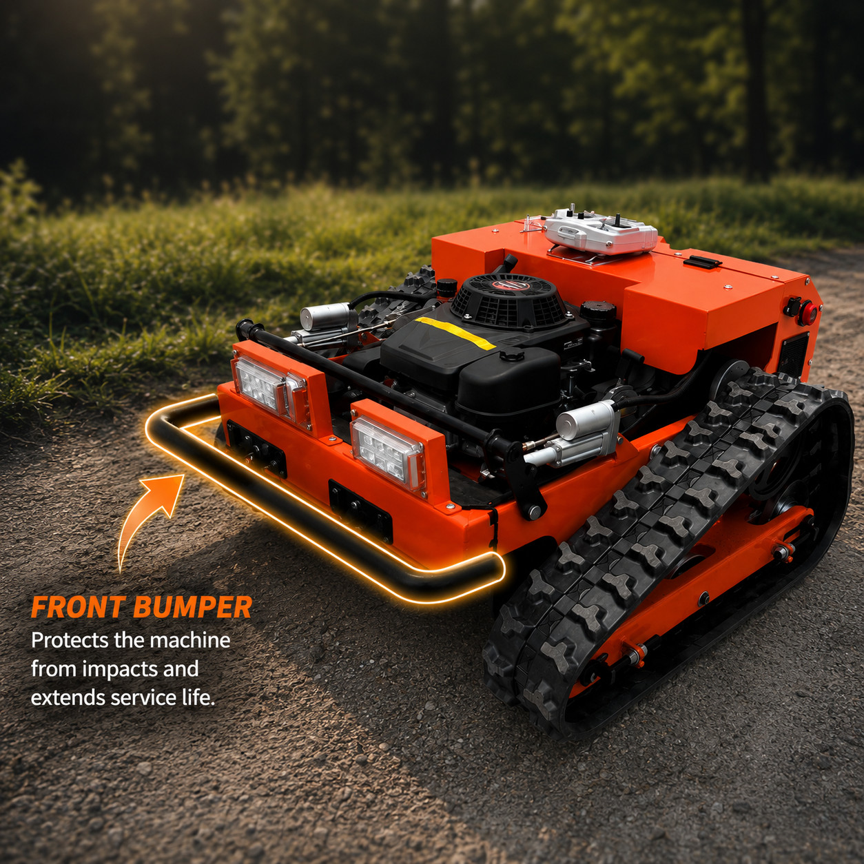 Remote Control Tracked Lawn Mower 22″ 550mm Cut Loncin 224CC 9HP 45° Slope Elect