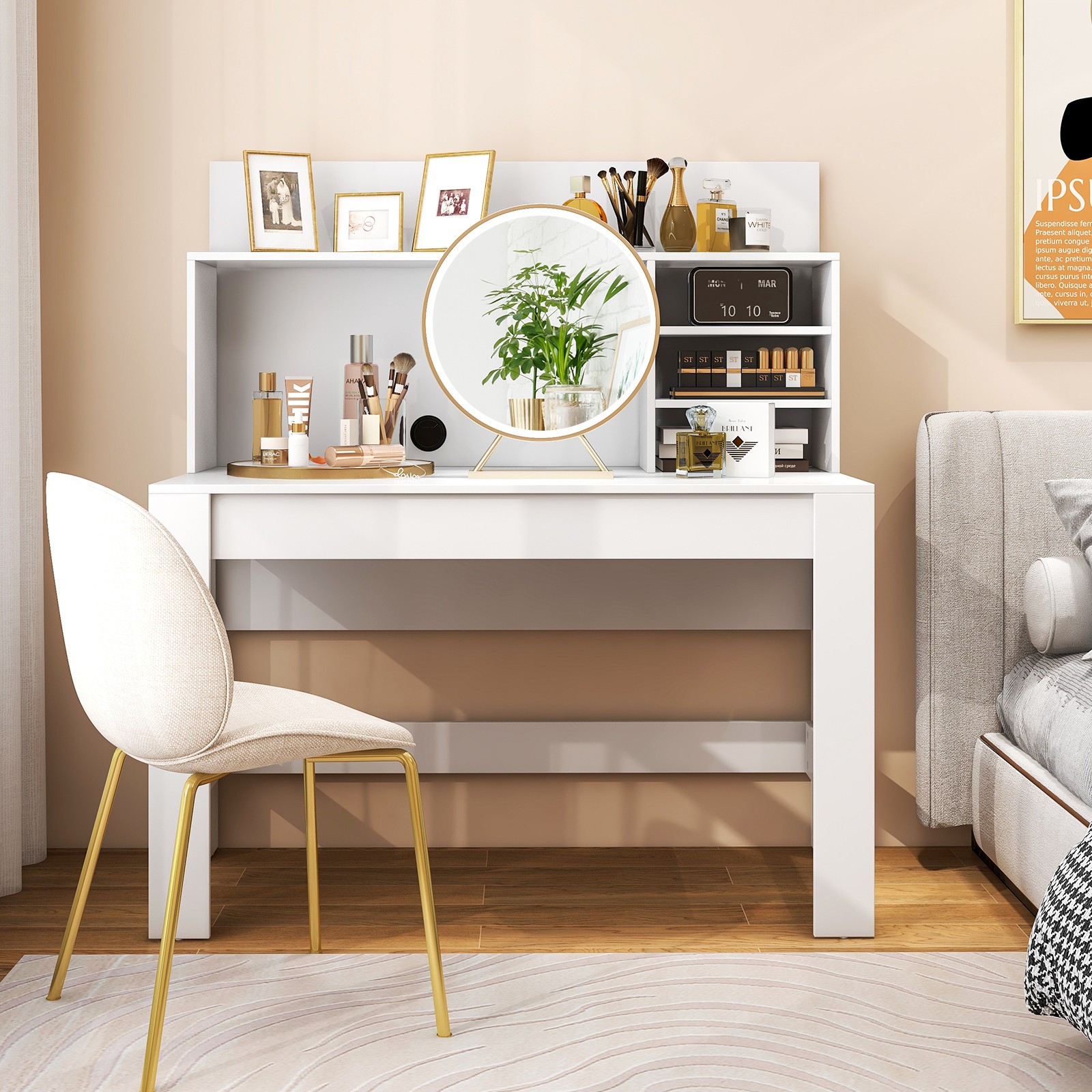 Home Office Computer Desk Study Table Writing Workstation Hutch Cable Hole White
