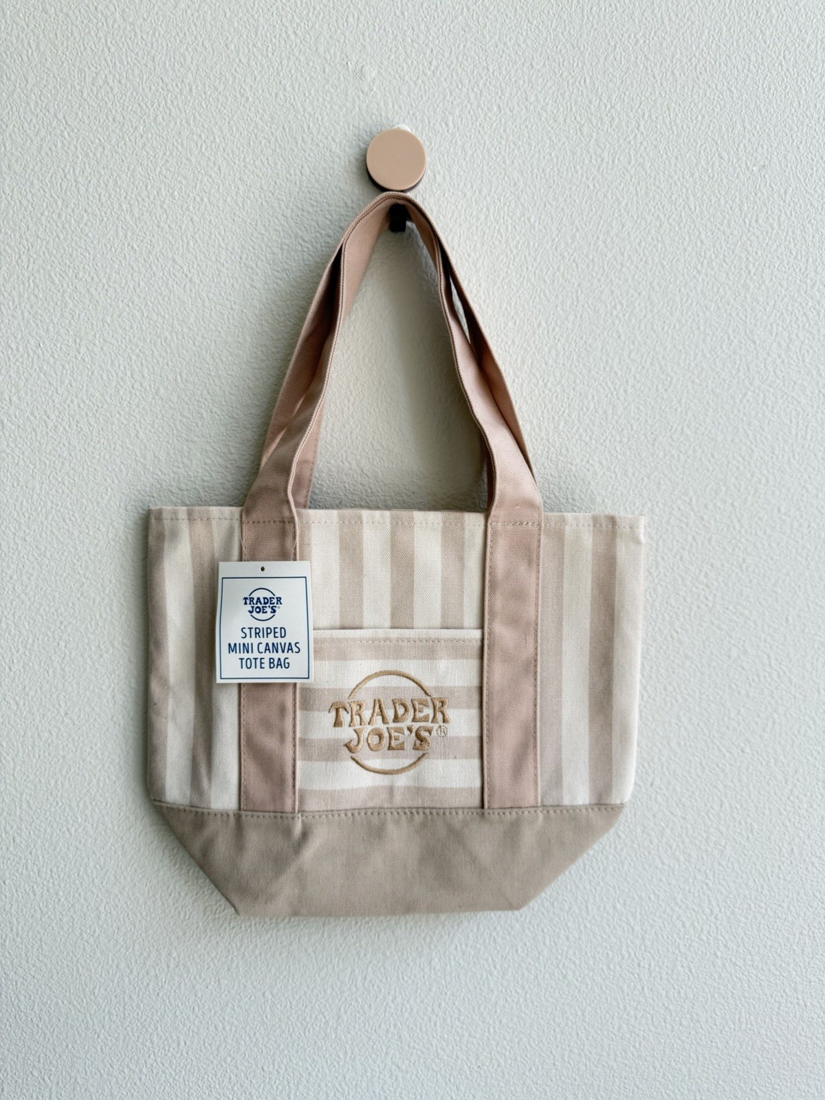 Trader Joe’s 2026 Striped Mini Pastel Canvas Tote Bags – Brown – READY TO SHIP