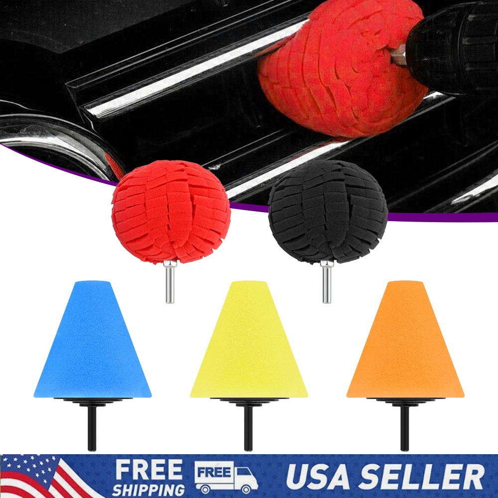 5Pcs Foam Drill Polishing Cone Ball Pads Kit Car Waxing Buffing Wheel Polisher