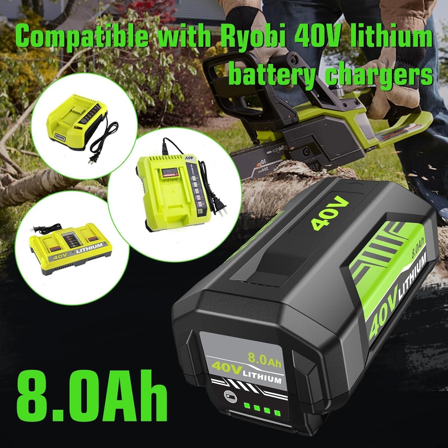 2PACK 8.0Ah Battery 40 Volt for Ryobi 40V Lithium OP40602 Battery with LED