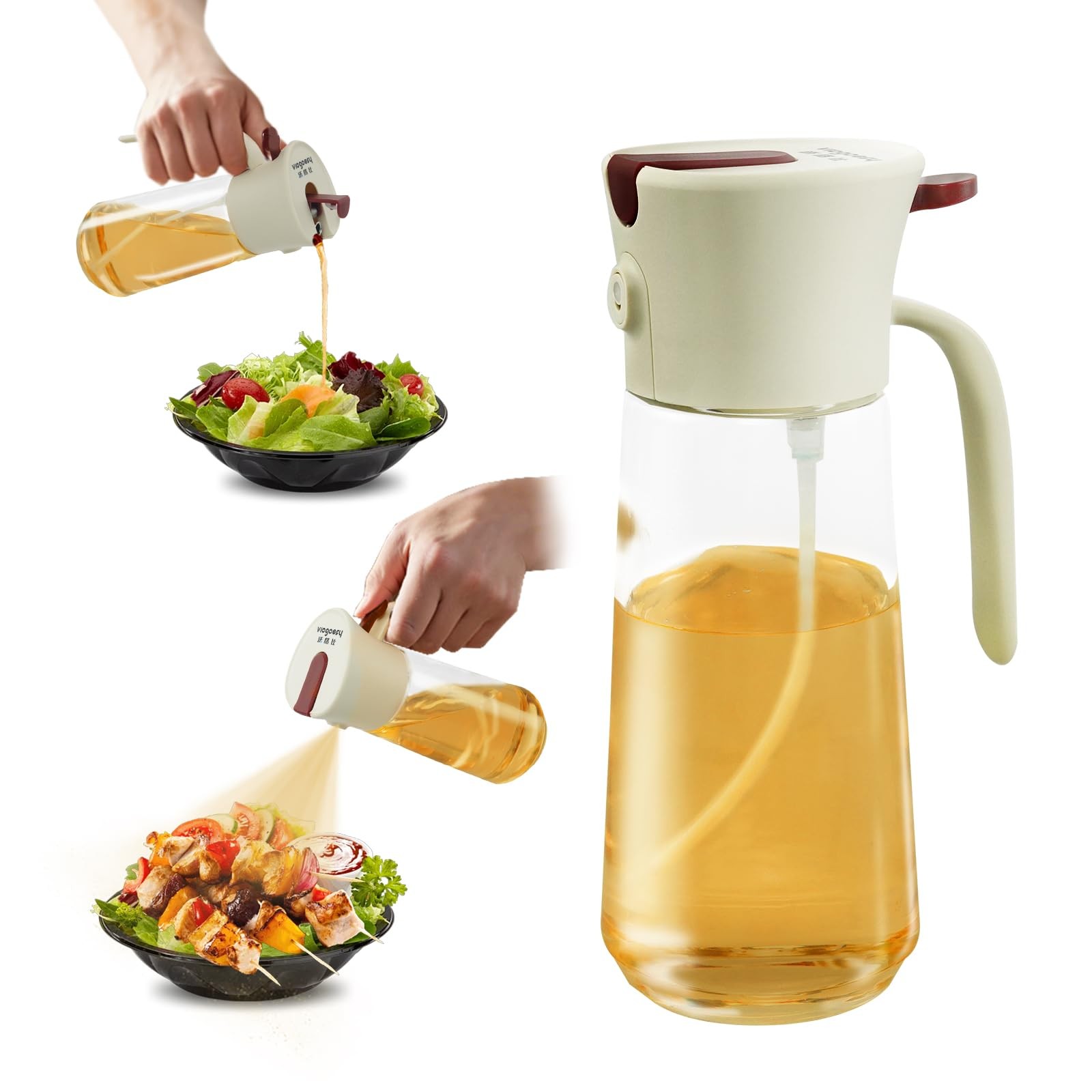 Transparent Cooking Oil Sprayer, 2-in-1 Olive Oil Dispenser Bottle, Continuou…