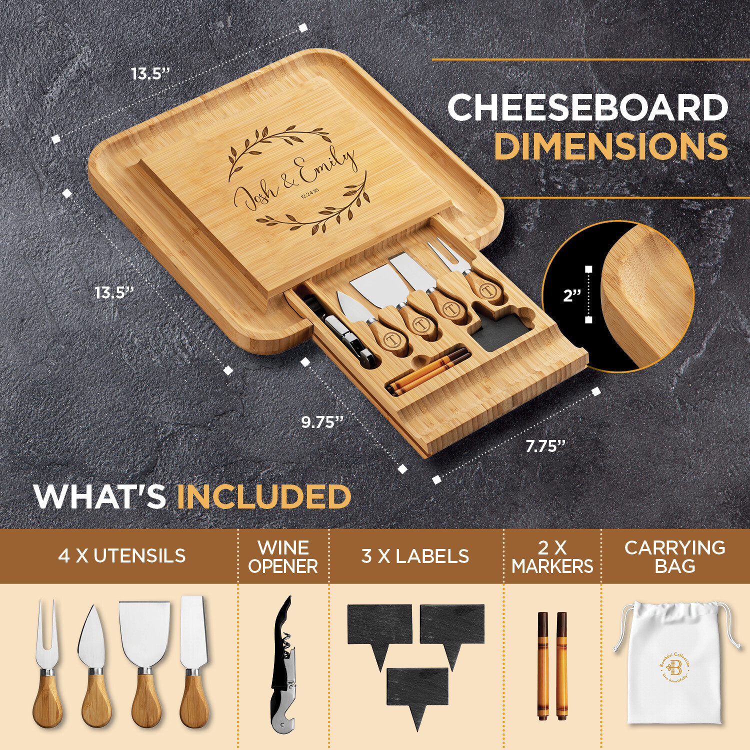 Personalized Charcuterie Board, Bamboo Cheese Board – Personalized Cutting Board
