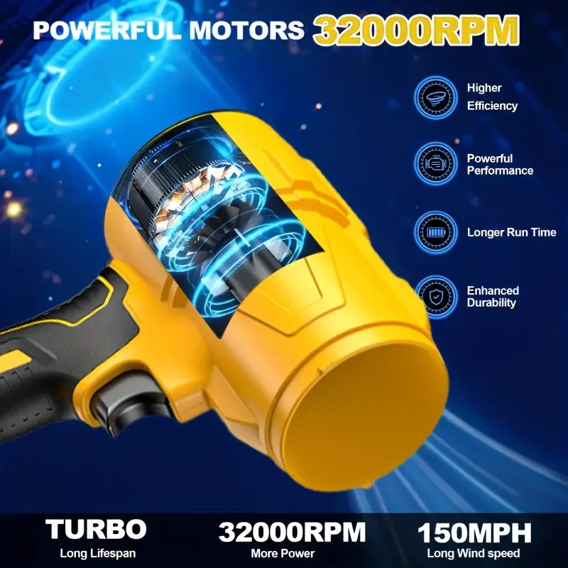 Leaf Blower, Electric Cordless Air Blower with 2 Batteries and Charger – Yellow