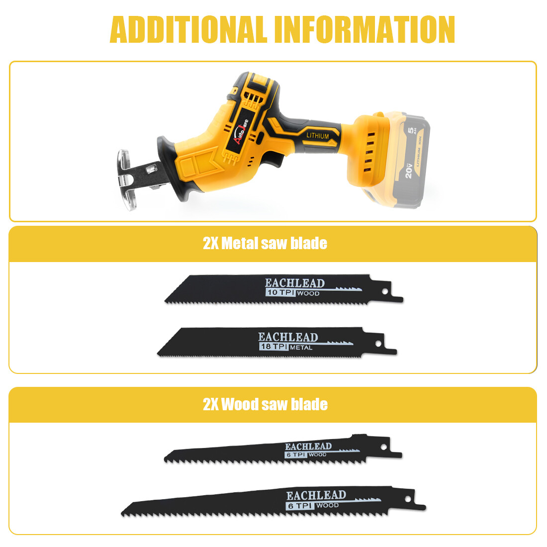 Cordless Reciprocating Saw for Dewalt 20V Battery Brushless Power Recipro Tool