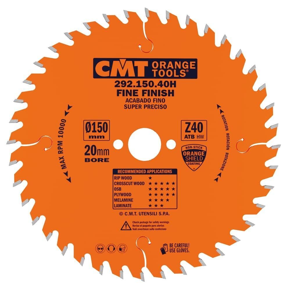 CMT Orange Tools 292.165.40H FINE FINISH Saw Blade 6-1/2”x.087”/.062”x20mm T=40