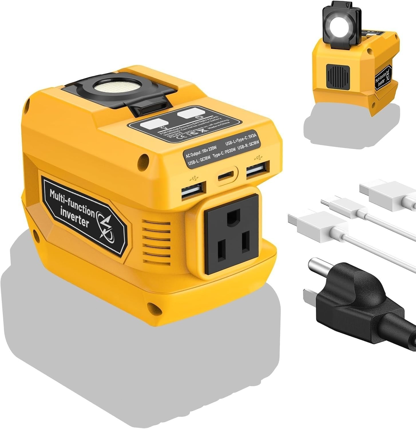 Power Inverter Compatible with Dewalt 20V Battery, DC 20V to AC 110V with LED