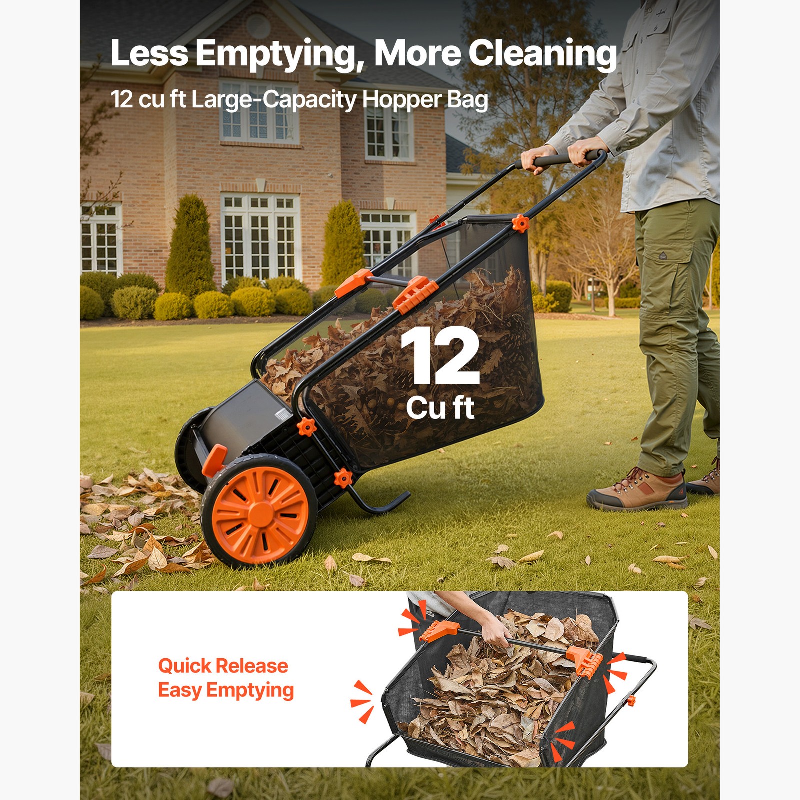 Uimoso Push Lawn Sweeper 30 in with 12 cu. ft. Hopper for Leaves Collection