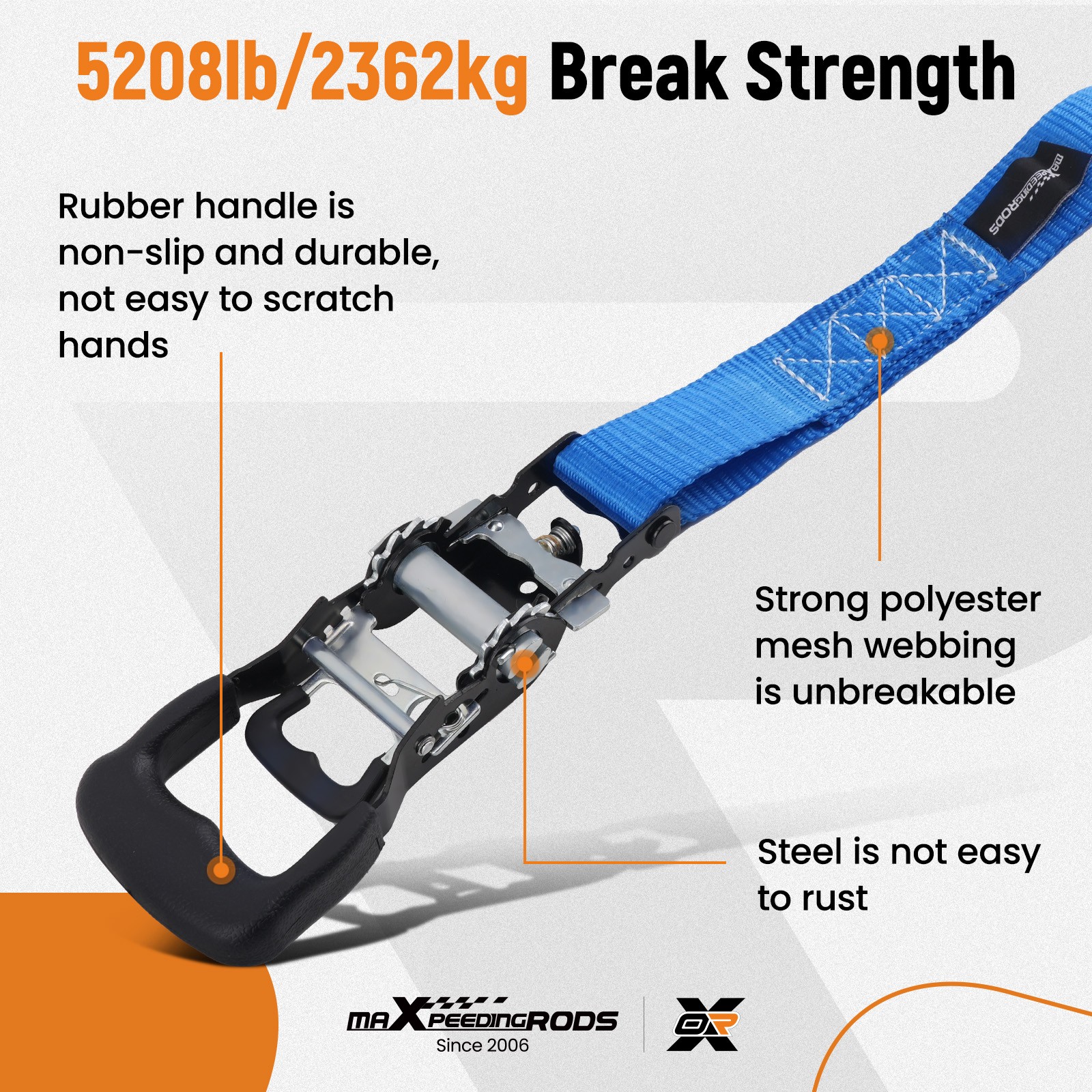 Blue 4 Pack Ratchet Tie Down Straps 1.6” x 8′ 5208 lbs for Truck Trailer