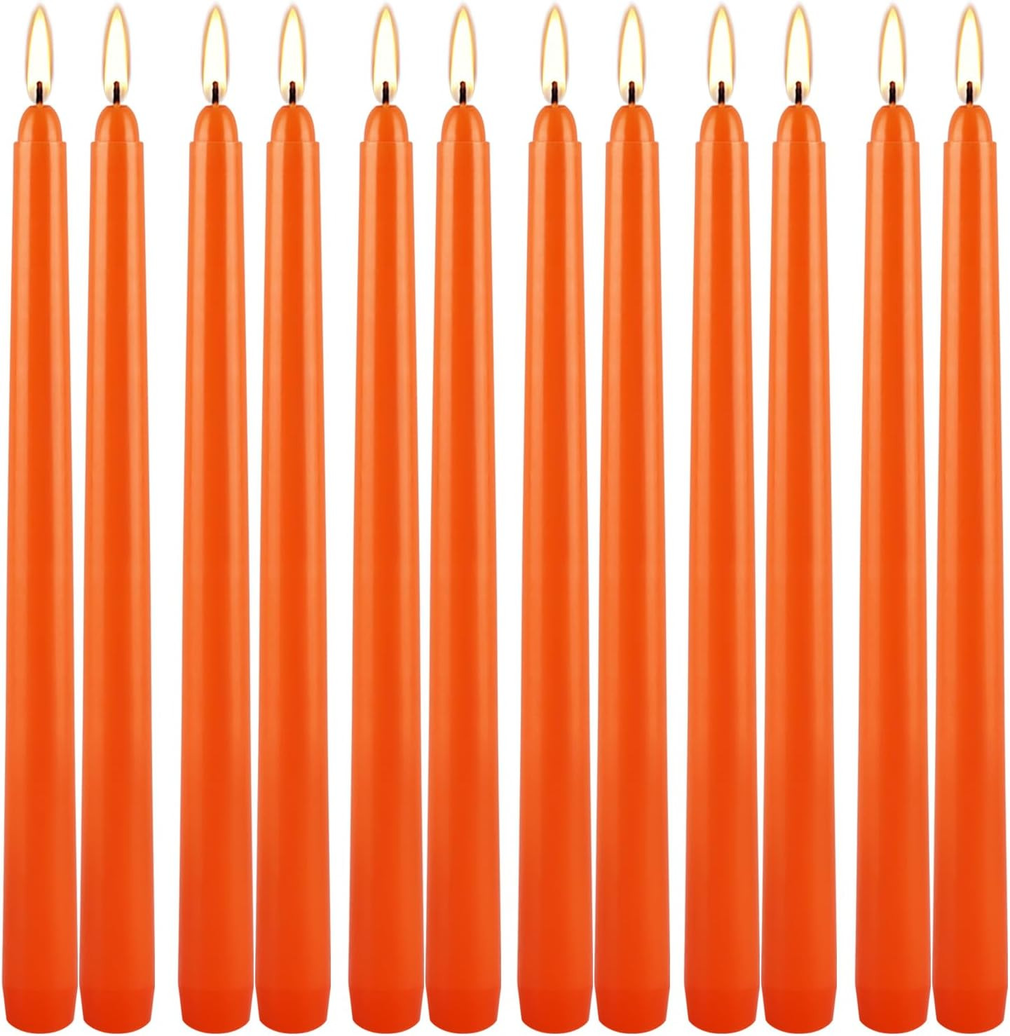 10 Inch Orange Slender Taper Candles Set – 12 Pcs Dripless, Smokeless with Cotto