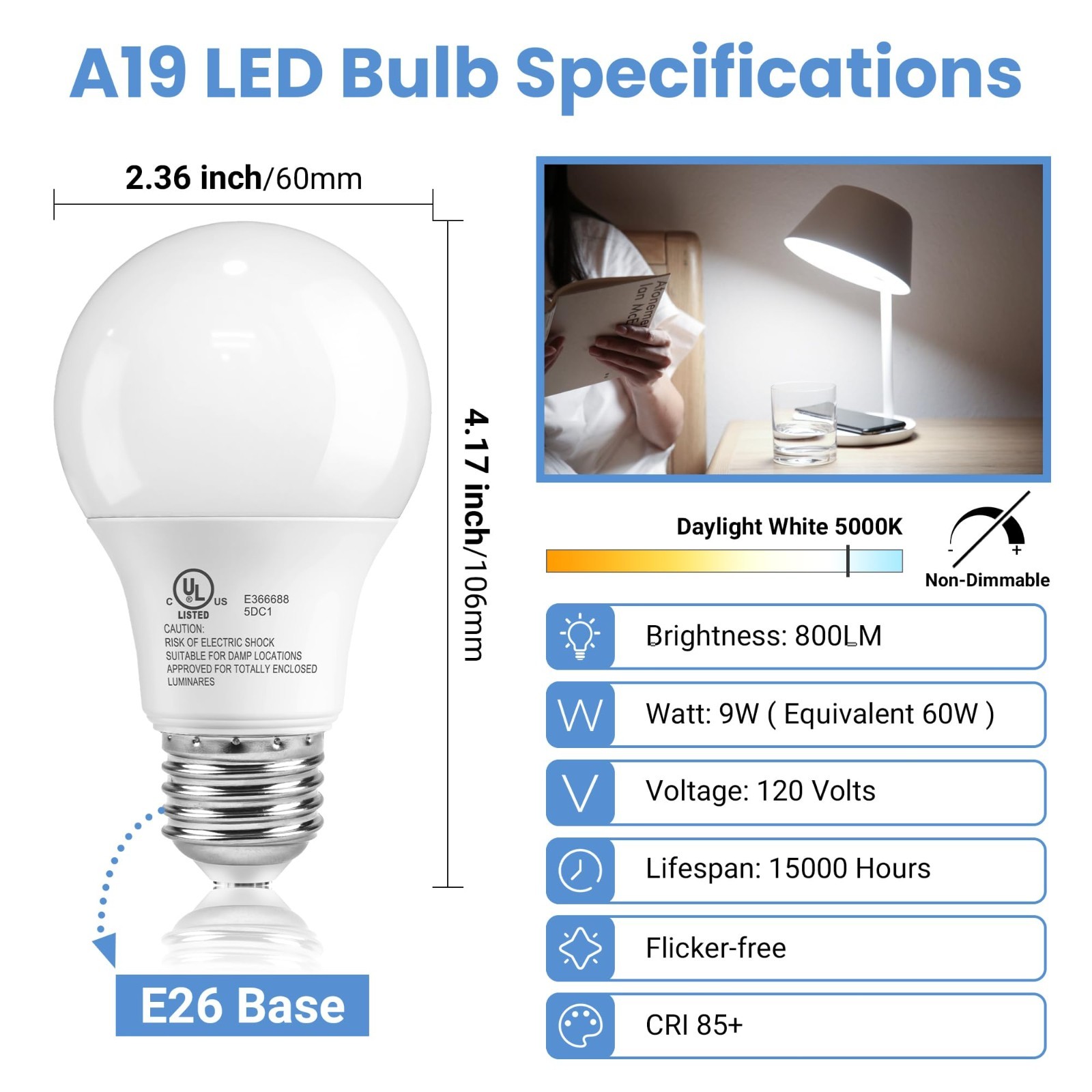 12Pack Regal LED A19, E26 Light Bulbs Daylight 9W (60W Equivalent) 800 Lumens