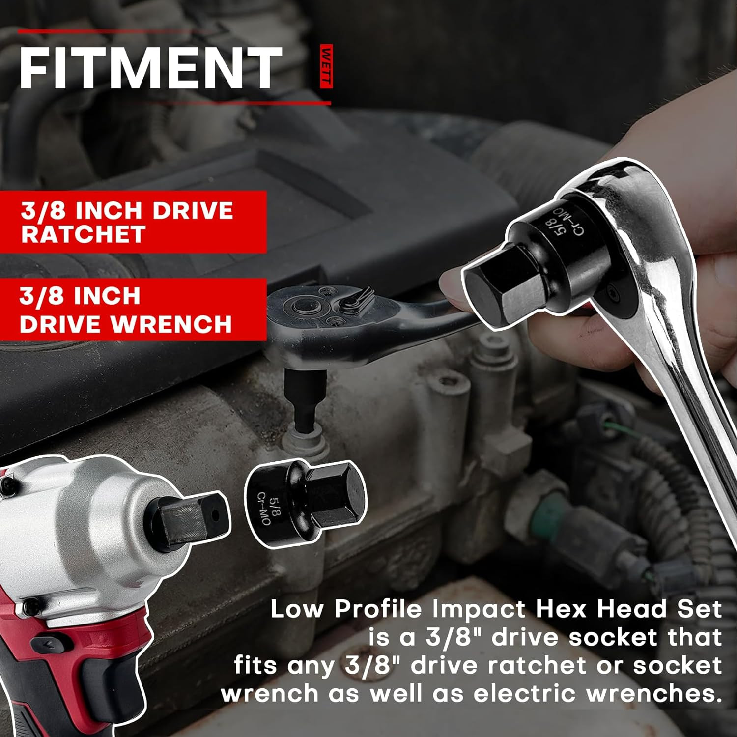 3/8-Inch Drive Low Profile Impact Hex Driver Set, 16-Piece Stubby Hex Bit Socket