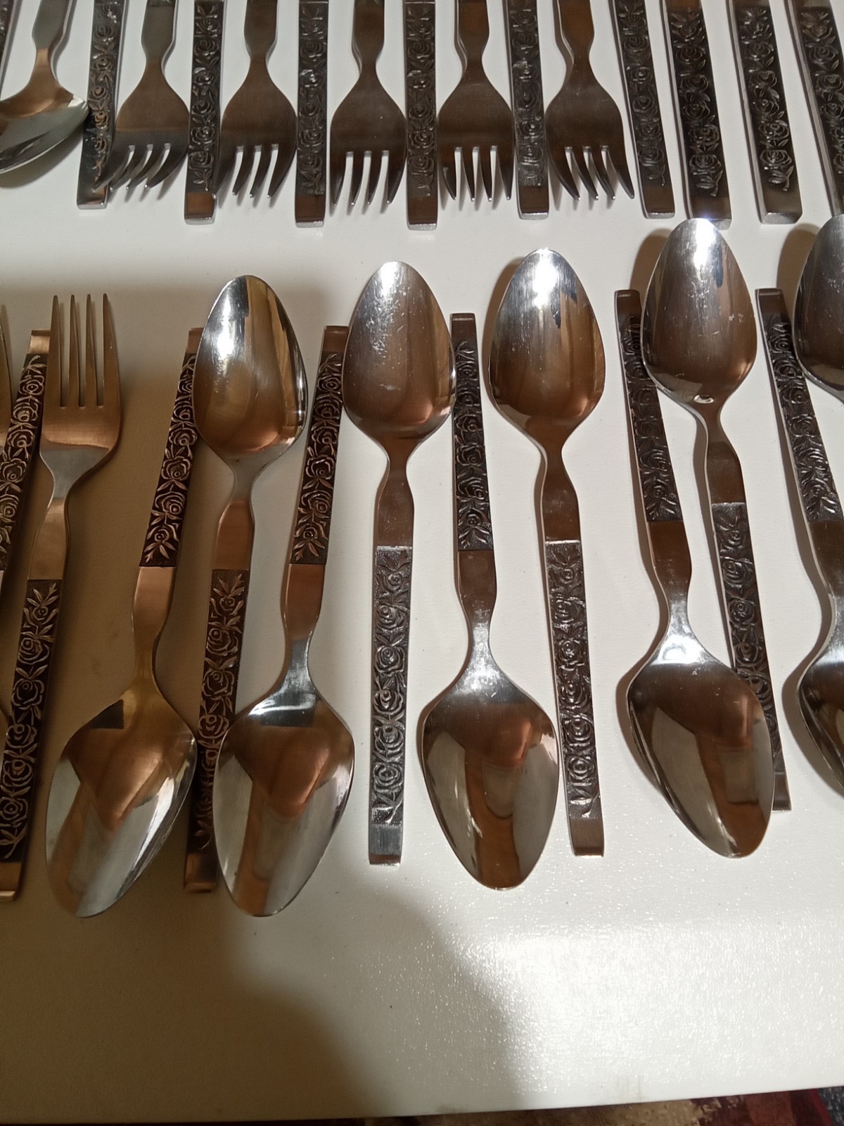 63pc Lifetime LCU 28 Roses Stainless Steel Flatware Set MCM