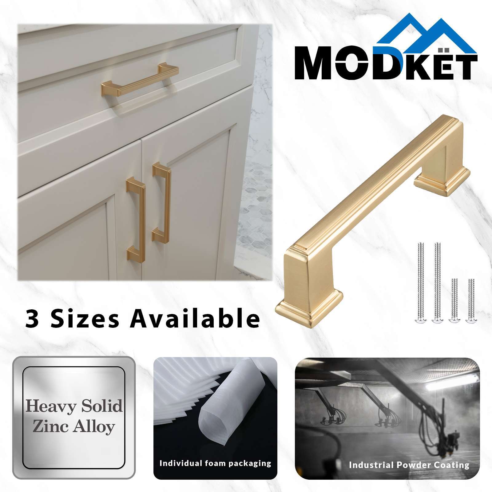 Square Brushed Champagne Gold Solid Cabinet Handles Pulls Kitchen Bathroom