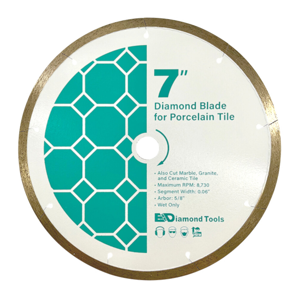 Continuous Rim Saw Blades for Porcelain Tile, Wet Only, 5/8″ Arbor