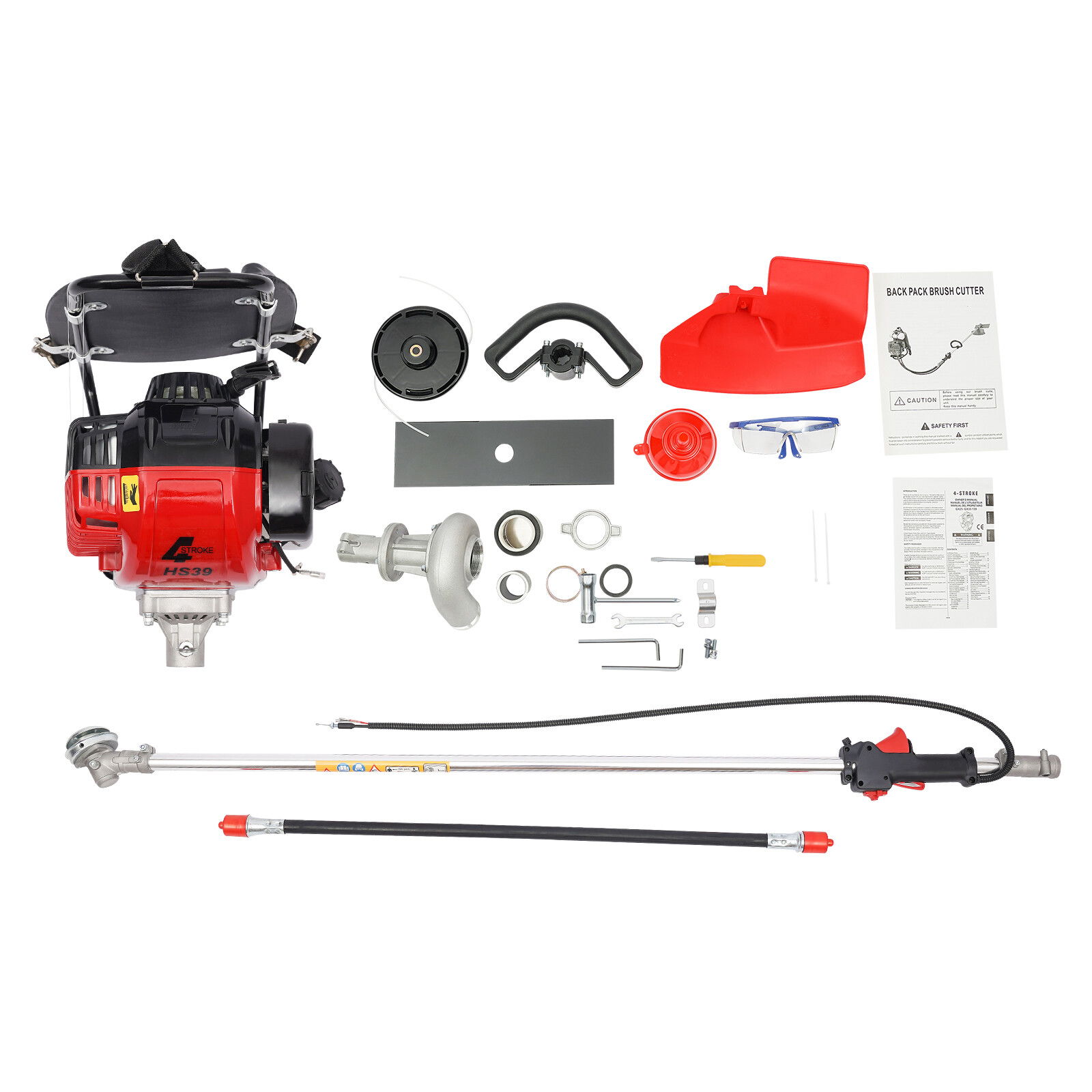31CC 4-stroke Backpack Gas Garden Brush Cutter Grass Trimmer Lawn Mower+Pumping