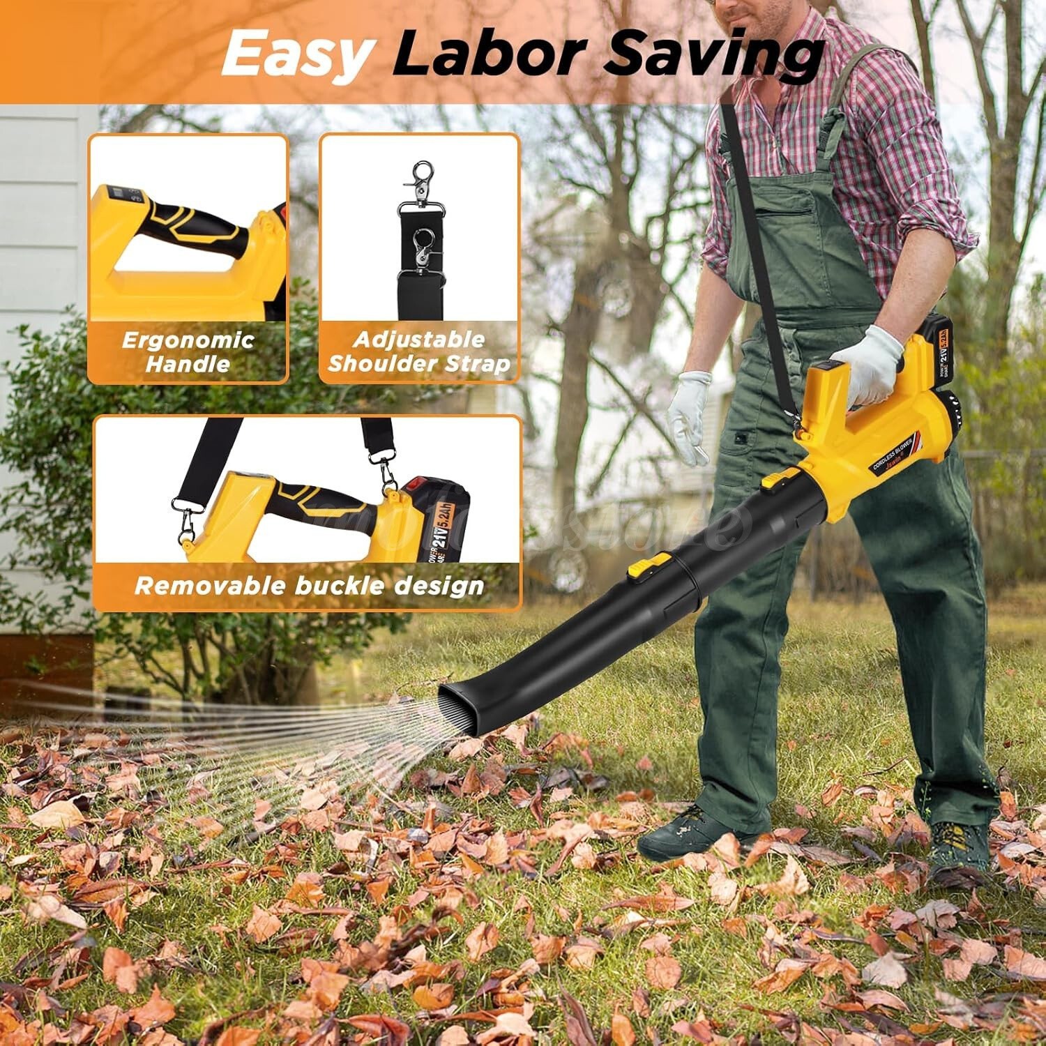 Cordless Leaf Blower 650CFM/280MPH & 6 Speed Levels Electric w/2 Batteries 6.0Ah