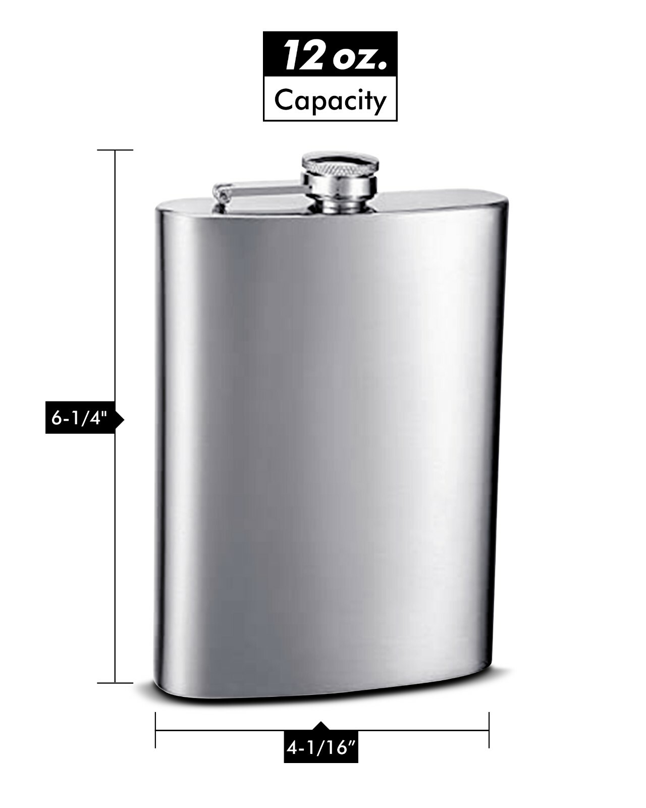 Plain 12 oz Stainless Steel Hip Flask – No Personalization