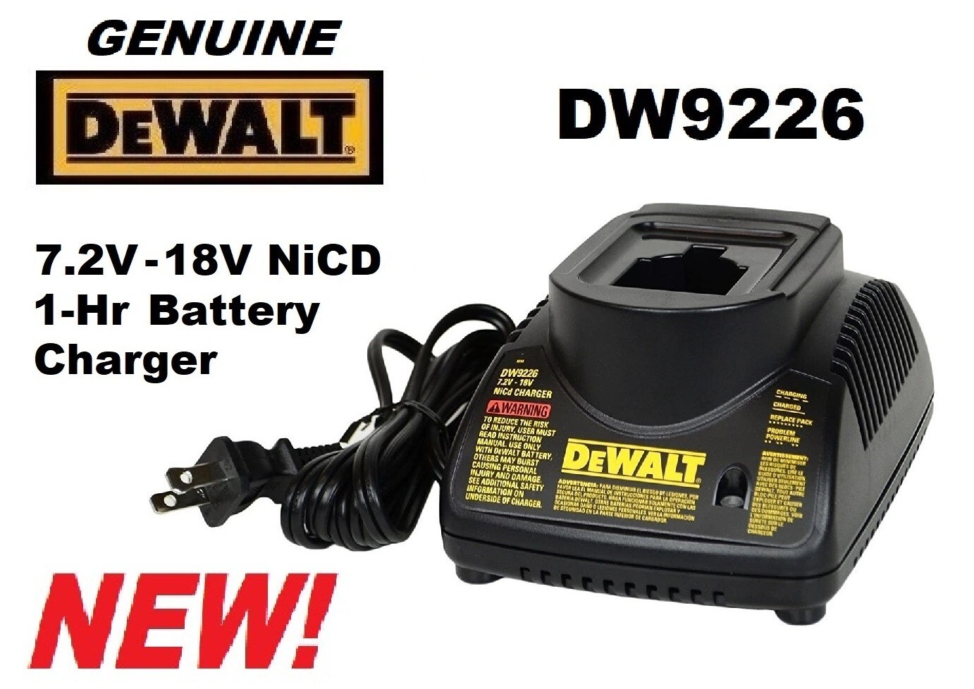 Genuine OEM DEWALT DW9226 7.2V – 18V Volt 1-Hr BATTERY CHARGER ** NEW IN BOX **
