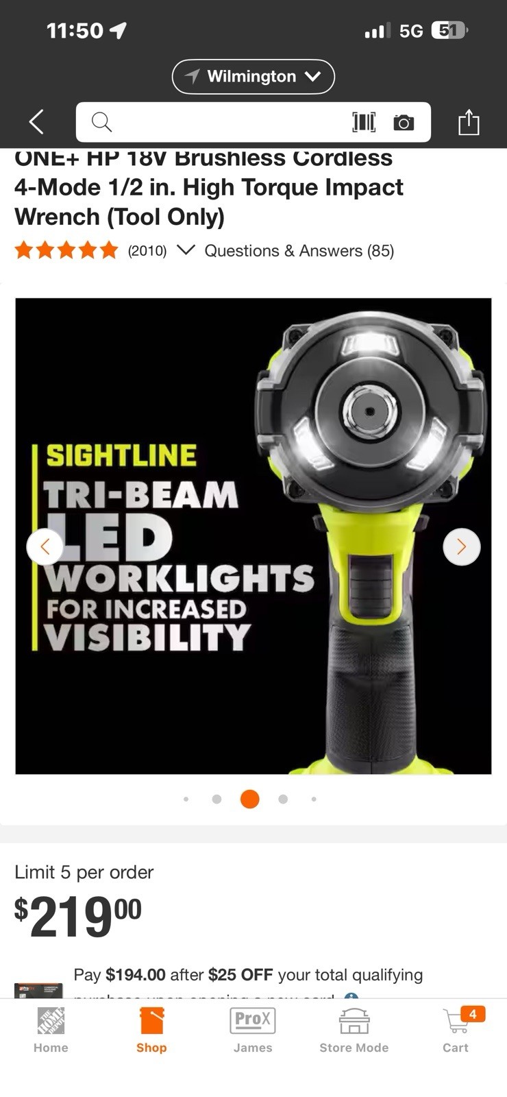 Ryobi 18V Brushless Cordless Impact Wrench 1/2″ 4-Mode High Torque-Tool Only