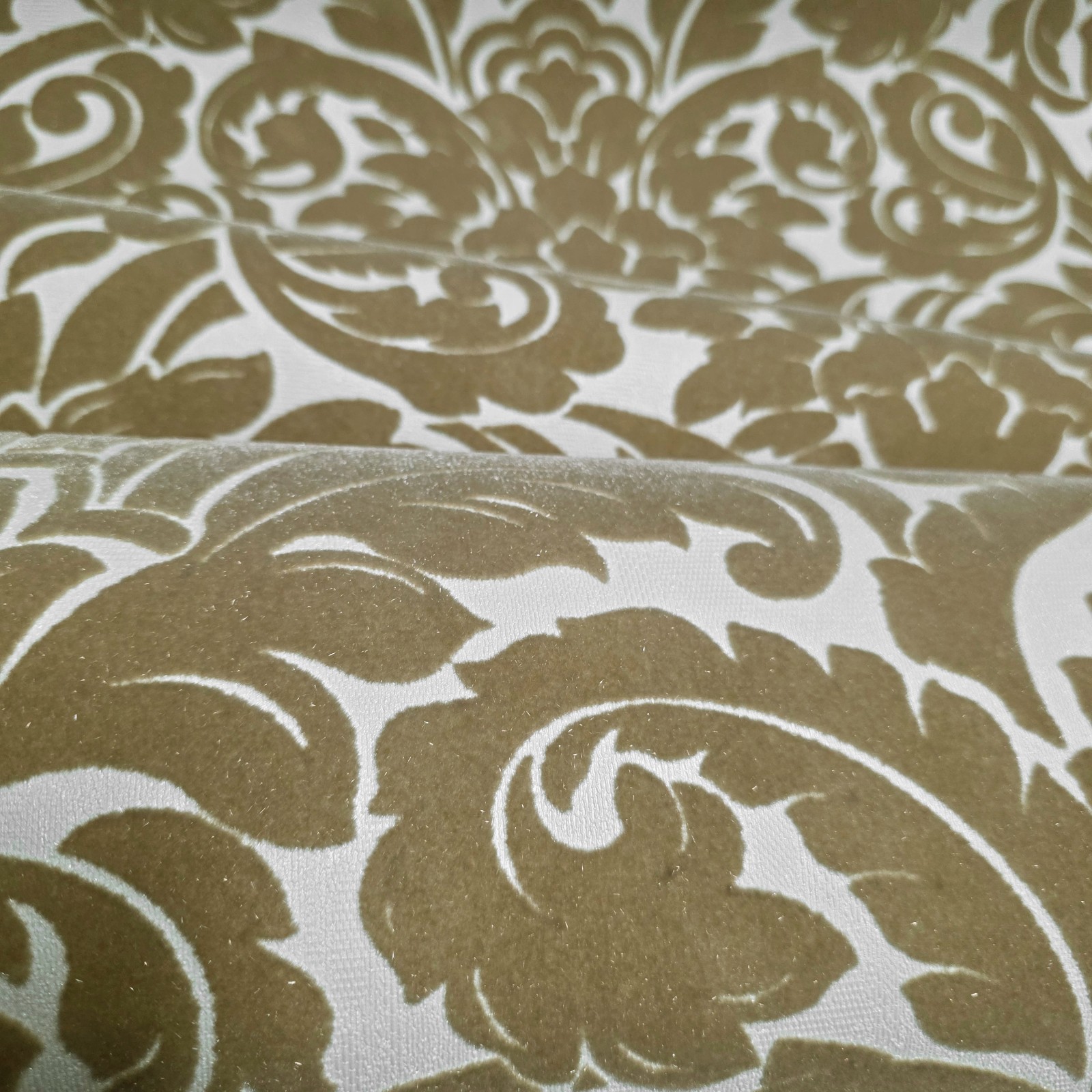 Flocking orange beige ivory cream Flocked Victorian damask velvet Wallpaper 3D