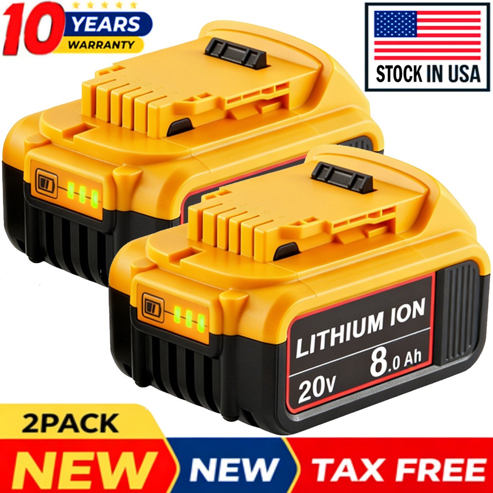 2Pack 8.0AH For DeWalt 20V 20 Volt Max Lithium Ion Battery DCB206 DCB205 DCB200
