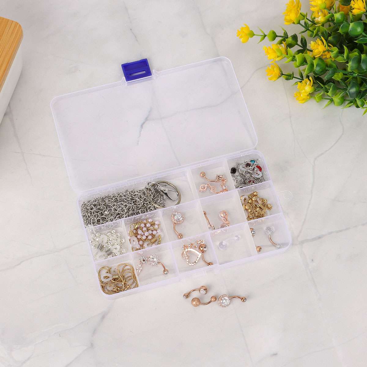 Clear Jewelry Box Plastic Bead Storage Container Adjustable Earrings Organizer