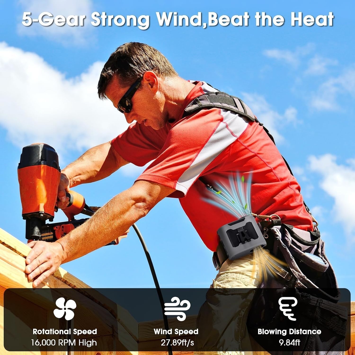 20000Mah Portable Waist Fan Clip on Belt Shirt Body Rechargeable Battery 5 Speed