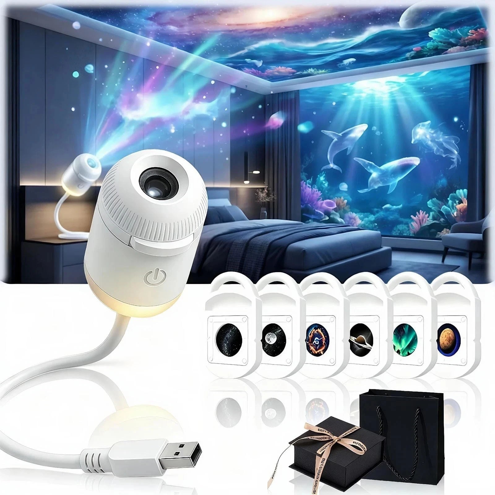 Hd Smart Dynamic 5d Holographic Night Light Projector, 2 In 1 Galaxy Night Light