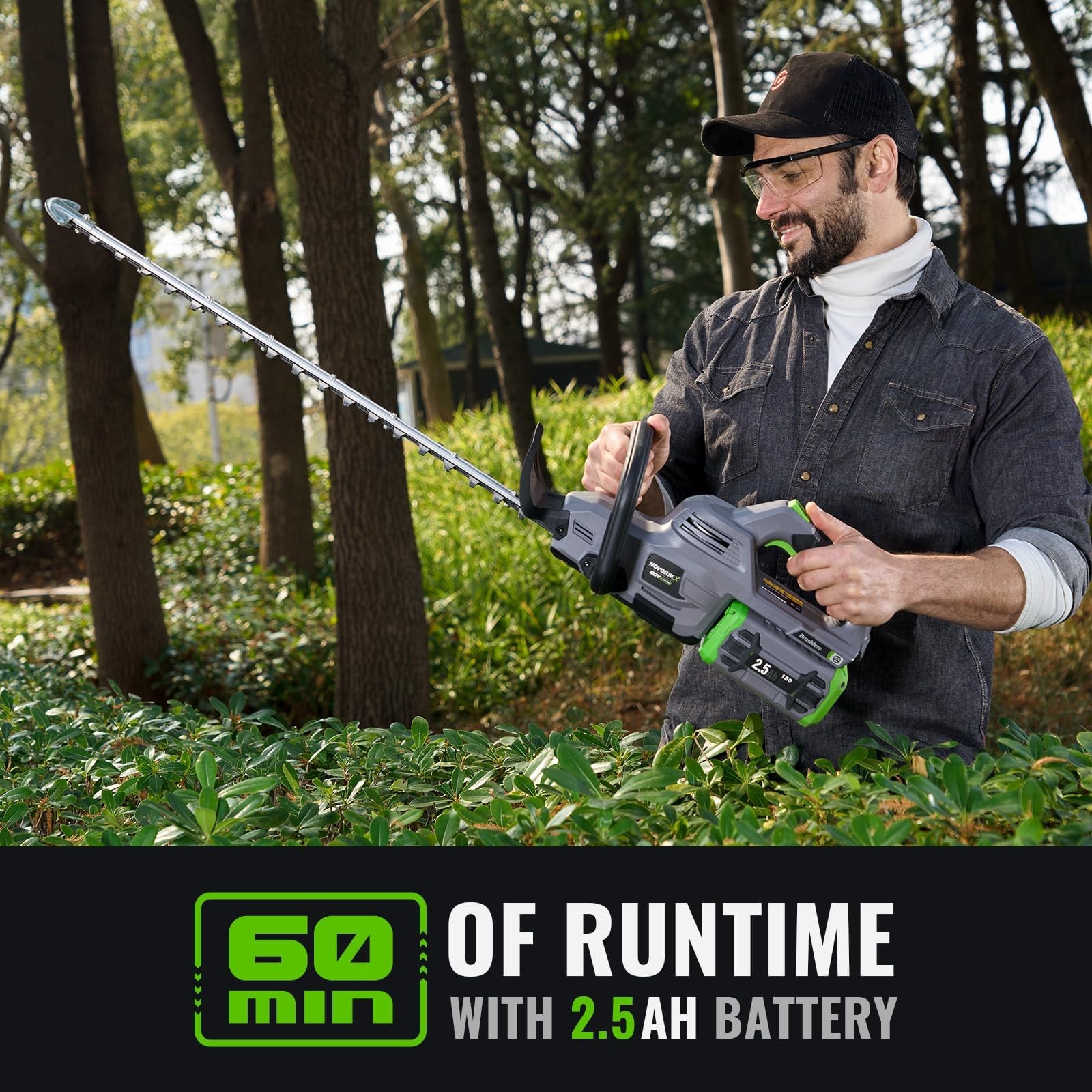 NovorikX 60V 26″ Cordless Hedge Trimmers HedgeTrimmer 2.5AH, Green