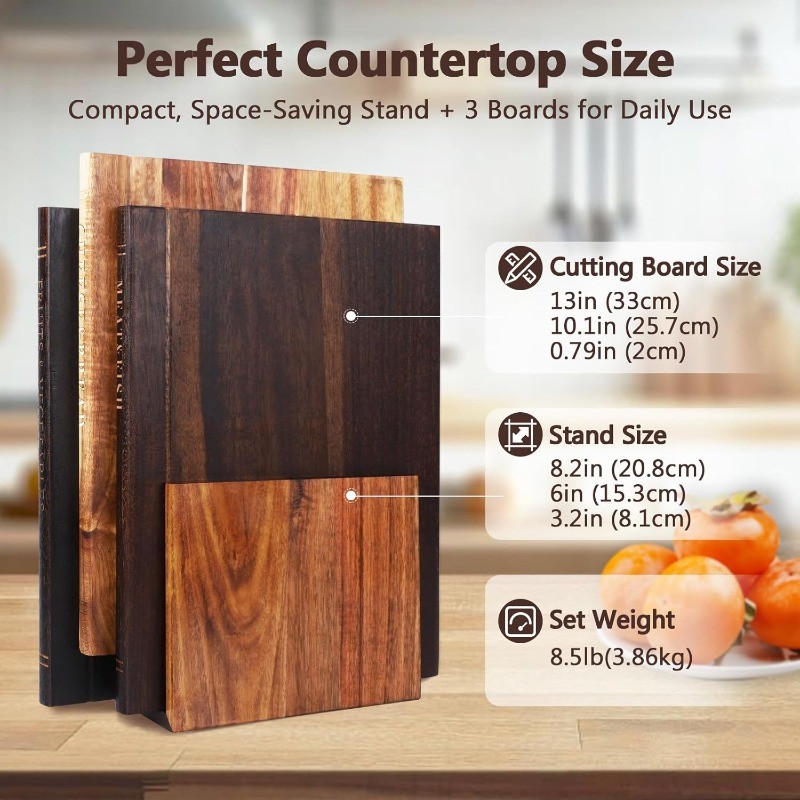 1/3pcs Book Cutting Board Set with Stand, Solid Acacia Cutting Boards