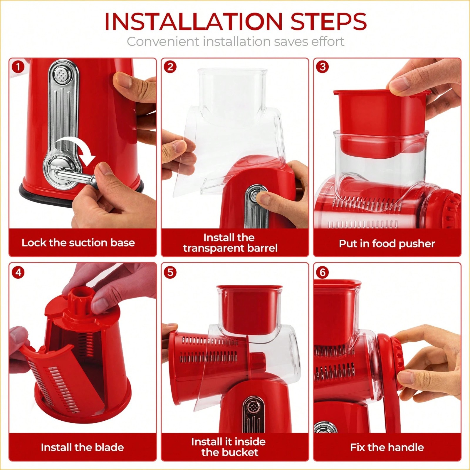 SUSTEAS Rotary Cheese Grater with 5 Blades & Storage Box Sleek Vegetable Shredde
