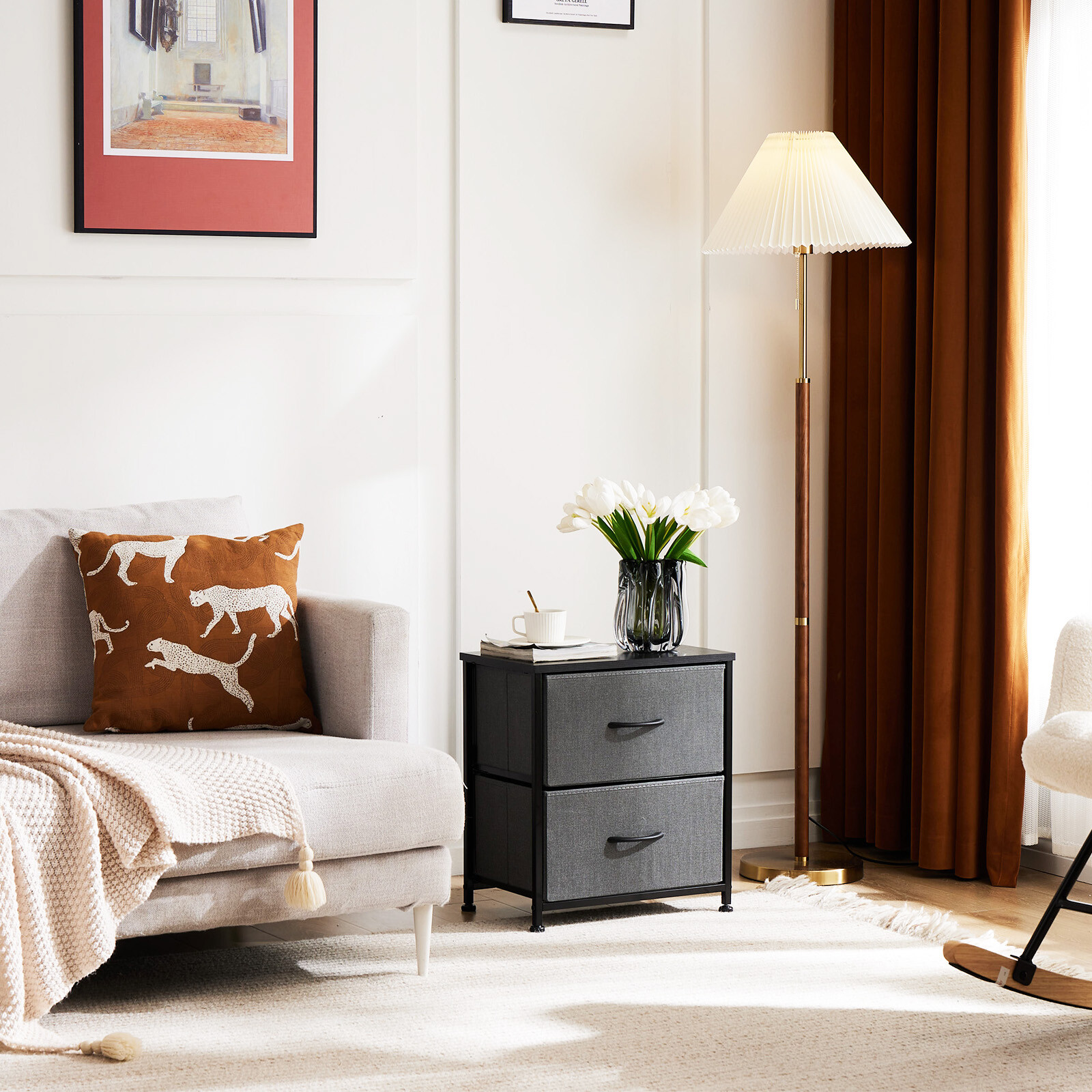2Pcs Nightstand End Table Side Table with 2 Fabric Drawers Bedside Table Bedroom