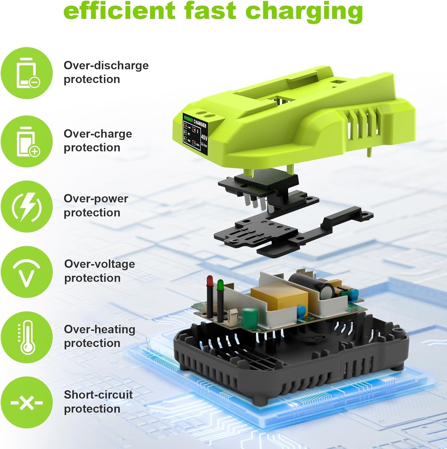 Rapid Charging OP401 Replacement for Ryobi 40V Battery Charger – Safe & Durable